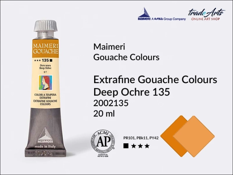 Maimeri Gouache Extrafine farba gwaszowa Deep Ochre 135 tuba 20 ml,  farby gwaszowe Maimeri Gouache Extrafine, gwasze Gouache Extrafine, farby gwaszowe, gwasze, farba gwaszowa Maimeri Gouache Extrafine kolor Deep Ochre 135,