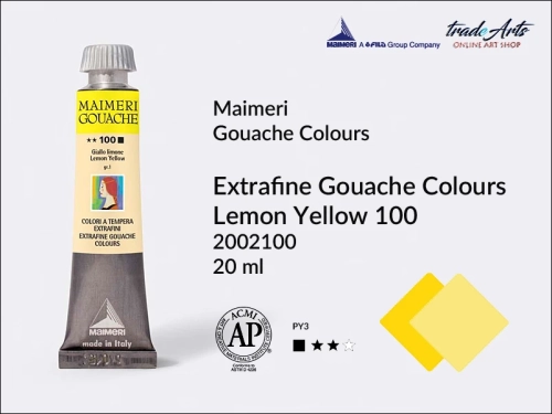 Maimeri Gouache Extrafine farba gwaszowa Lemon Yellow 100  tuba 20 ml,  farby gwaszowe Maimeri Gouache Extrafine, gwasze Gouache Extrafine, farby gwaszowe, gwasze, farba gwaszowa Maimeri Gouache Extrafine kolor Lemon Yellow 100,