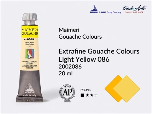 Maimeri Gouache Extrafine farba gwaszowa Light Yellow 086 tuba 20 ml,  farby gwaszowe Maimeri Gouache Extrafine, gwasze Gouache Extrafine, farby gwaszowe, gwasze, farba gwaszowa Maimeri Gouache Extrafine kolor Light Yellow 086,