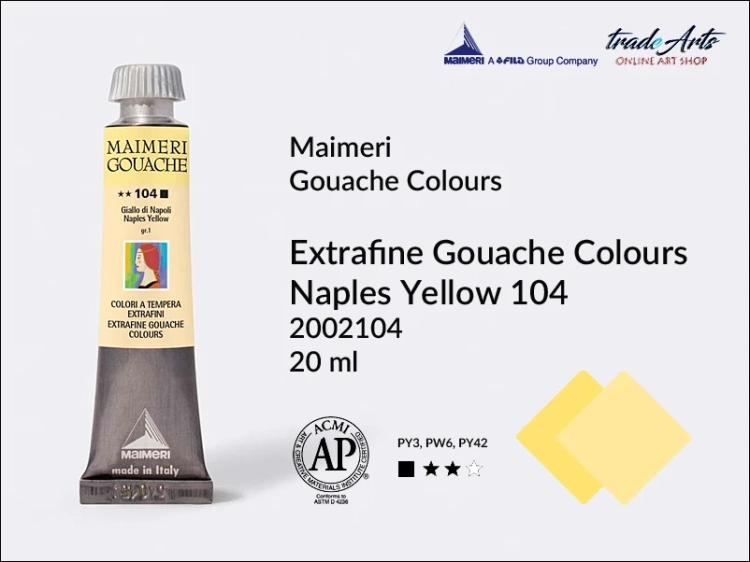 Maimeri Gouache Extrafine farba gwaszowa Naples Yellow 104 tuba 20 ml,  farby gwaszowe Maimeri Gouache Extrafine, gwasze Gouache Extrafine, farby gwaszowe, gwasze, farba gwaszowa Maimeri Gouache Extrafine kolor Naples Yellow 104,