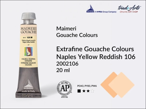 Maimeri Gouache Extrafine farba gwaszowa Naples Yellow Reddish 106 tuba 20 ml,  farby gwaszowe Maimeri Gouache Extrafine, gwasze Gouache Extrafine, farby gwaszowe, gwasze, farba gwaszowa Maimeri Gouache Extrafine kolor Naples Yellow Reddish 106,