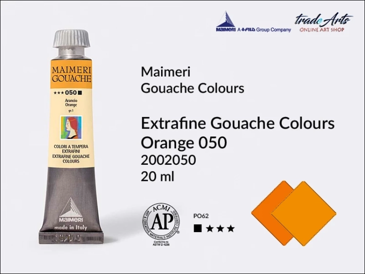 Maimeri Gouache Extrafine farba gwaszowa Orange 050 tuba 20 ml,  farby gwaszowe Maimeri Gouache Extrafine, gwasze Gouache Extrafine, farby gwaszowe, gwasze, farba gwaszowa Maimeri Gouache Extrafine kolor Orange 050,