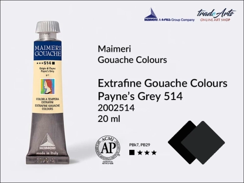 Maimeri Gouache Extrafine farba gwaszowa Payne's Grey 514  tuba 20 ml,  farby gwaszowe Maimeri Gouache Extrafine, gwasze Gouache Extrafine, farby gwaszowe, gwasze, farba gwaszowa Maimeri Gouache Extrafine kolor Payne's Grey 514,