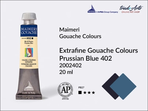 Maimeri Gouache Extrafine farba gwaszowa Prussian Blue 402  tuba 20 ml,  farby gwaszowe Maimeri Gouache Extrafine, gwasze Gouache Extrafine, farby gwaszowe, gwasze, farba gwaszowa Maimeri Gouache Extrafine kolor Prussian Blue 402,