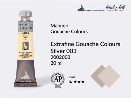Maimeri Gouache Extrafine farba gwaszowa Silver 003  tuba 20 ml,  farby gwaszowe Maimeri Gouache Extrafine, gwasze Gouache Extrafine, farby gwaszowe, gwasze, farba gwaszowa Maimeri Gouache Extrafine kolor Silver 003,