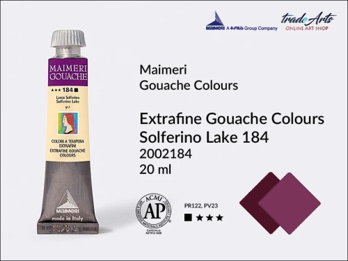 Maimeri Gouache Extrafine farba gwaszowa Solferino Lake 184  tuba 20 ml,  farby gwaszowe Maimeri Gouache Extrafine, gwasze Gouache Extrafine, farby gwaszowe, gwasze, farba gwaszowa Maimeri Gouache Extrafine kolor Solferino Lake 184,