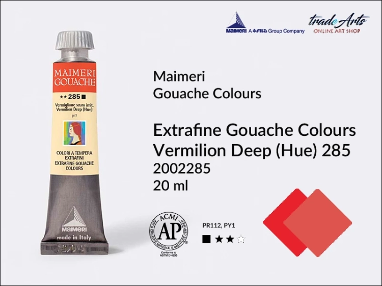 Maimeri Gouache Extrafine farba gwaszowa Vermilion Deep Hue 285  tuba 20 ml,  farby gwaszowe Maimeri Gouache Extrafine, gwasze Gouache Extrafine, farby gwaszowe, gwasze, farba gwaszowa Maimeri Gouache Extrafine kolor Vandyke Brown 484,