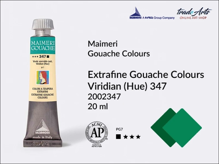 Maimeri Gouache Extrafine farba gwaszowa Viridian Hue 347 tuba 20 ml,  farby gwaszowe Maimeri Gouache Extrafine, gwasze Gouache Extrafine, farby gwaszowe, gwasze, farba gwaszowa Maimeri Gouache Extrafine kolor Viridian Hue 347,