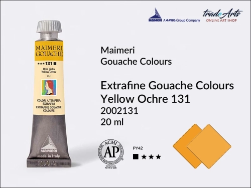 Maimeri Gouache Extrafine farba gwaszowa Yellow Ochre 131 tuba 20 ml,  farby gwaszowe Maimeri Gouache Extrafine, gwasze Gouache Extrafine, farby gwaszowe, gwasze, farba gwaszowa Maimeri Gouache Extrafine kolor Yellow Ochre 131,
