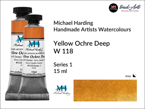 Michael Harding Professional Watercolours Yellow Ochre Deep W 118  tuba 15 ml, farba akwarelowa Yellow Ochre Deep W 118 Michael Harding, farby akwarelowe w tubach Michael Harding, akwarele Michael Harding, farba, farba akwarelowa,