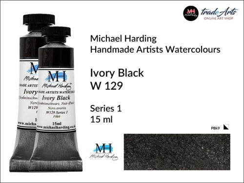 Michael Harding Professional Watercolours Ivory Black W 129 tuba 15 ml, farba akwarelowa Ivory Black W 129 Michael Harding, farby akwarelowe w tubach Michael Harding, akwarele Michael Harding, farba, farba akwarelowa,