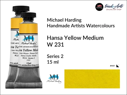 Michael Harding Professional Watercolours Hansa Yellow Medium W 231 tuba 15 ml, farba akwarelowa Hansa Yellow Medium W 231 Michael Harding, farby akwarelowe w tubach Michael Harding, akwarele Michael Harding, farba, farba akwarelowa,