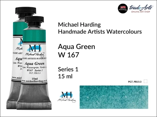 Michael Harding Professional Watercolours aqua Green W167  tuba 15 ml, farba akwarelowa Aqua Green W167 Michael Harding, farby akwarelowe w tubach Michael Harding, akwarele Michael Harding, farba, farba akwarelowa,