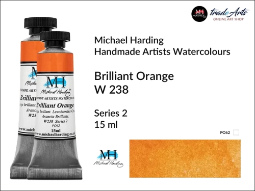 Michael Harding Professional Watercolours Brilliant Orange W238  tuba 15 ml, farba akwarelowa Brilliant Orange W238  Michael Harding, farby akwarelowe w tubach Michael Harding, akwarele Michael Harding, farba, farba akwarelowa,