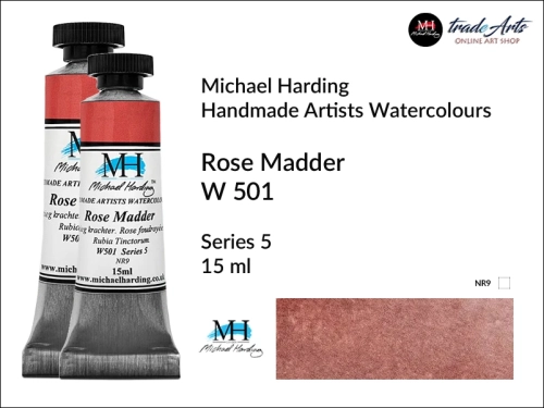 Michael Harding Artists Watercolours Rose Madder W501 tuba 15 ml, farba akwarelowa w tubie Rose Madder W501 Michael Harding, farby akwarelowe w tubach 15 ml Michael Harding, akwarele Michael Harding, farba, farba akwarelowa,