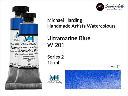 Michael Harding Artists Watercolours Ultramarine Blue W201 tuba 15 ml, farba akwarelowa w tubie Ultramarine Blue W201 Michael Harding, farby akwarelowe w tubach 15 ml Michael Harding, akwarele Michael Harding, farba, farba akwarelowa,