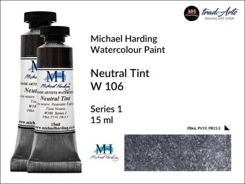 Michael Harding Artists Watercolours Neutral Tint W106 tuba 15 ml, farba akwarelowa w tubie Neutral Tint W106 Michael Harding, farby akwarelowe w tubach 15 ml Michael Harding, akwarele Michael Harding, farba, farba akwarelowa,