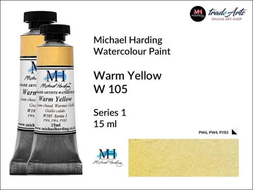 Michael Harding Artists Watercolours Warm Yellow W105 tuba 15 ml, farba akwarelowa w tubie Warm Yellow W105 Michael Harding, farby akwarelowe w tubach 15 ml Michael Harding, akwarele Michael Harding, farba, farba akwarelowa,
