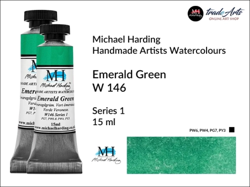 MH Professional Watercolours Emerald Green W146 tuba 15 ml, farba akwarelowa  w tubie Emerald Green W146 Michael Harding, farby akwarelowe w tubach 15 ml Michael Harding, akwarele Michael Harding, farba, farba akwarelowa,