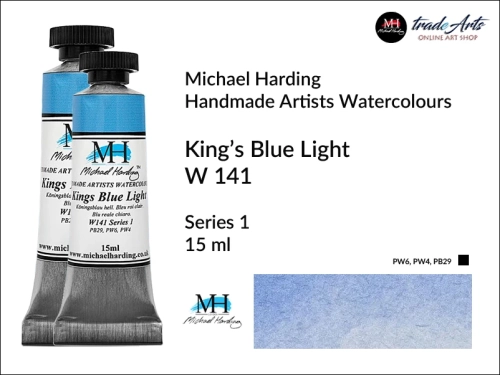 MH Professional Watercolours Kings Blue Light W141 tuba 15 ml, farba akwarelowa  w tubie Kings Blue Light W141 Michael Harding, farby akwarelowe w tubach 15 ml Michael Harding, akwarele Michael Harding, farba, farba akwarelowa,