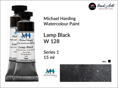 MH Professional Watercolours Lamp Black W128 tuba 15 ml, farba akwarelowa  w tubie Lamp Black W128 Michael Harding, farby akwarelowe w tubach 15 ml Michael Harding, akwarele Michael Harding, farba, farba akwarelowa,