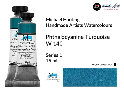 MH Professional Watercolours Phthalocyanine Turquoise W140 tuba 15 ml, farba akwarelowa  w tubie Phthalocyanine Turquoise W140 Michael Harding, farby akwarelowe w tubach 15 ml Michael Harding, akwarele Michael Harding, farba, farba akwarelowa,