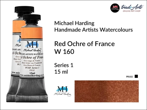 MH Professional Watercolours Red Ochre of France W160 tuba 15 ml, farba akwarelowa  w tubie Red Ochre of France W160 Michael Harding, farby akwarelowe w tubach 15 ml Michael Harding, akwarele Michael Harding, farba, farba akwarelowa,