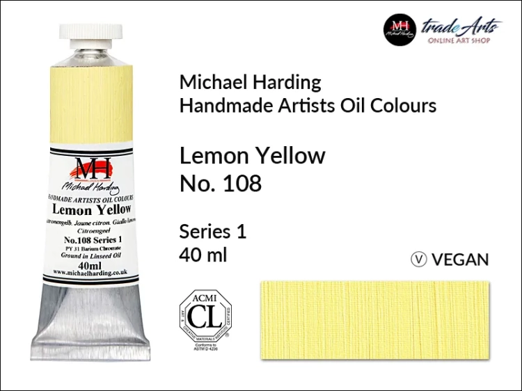 Michael Harding Artists Oil Colours Lemon Yellow 108, farba olejna Lemon Yellow 108 Michael Harding, Michael Harding - farba olejna Lemon Yellow 108, farby olejne Michael Harding, Michael Harding, farby Michael Harding, tradearts,