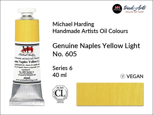 Michael Harding Artists Oil Colours Genuine Naples Yellow Light 605, farba olejna Genuine Naples Yellow Light 605 Michael Harding, Michael Harding - farba olejna Genuine Naples Yellow Light 605, farby olejne Michael Harding, farby Michael Harding,