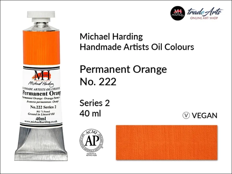 Michael Harding Artists Oil Colours Permanent Orange 222, farba olejna Permanent Orange 222 Michael Harding, Michael Harding - farba olejna Permanent Orange 222, farby olejne Michael Harding, Michael Harding, farby Michael Harding, tradearts,