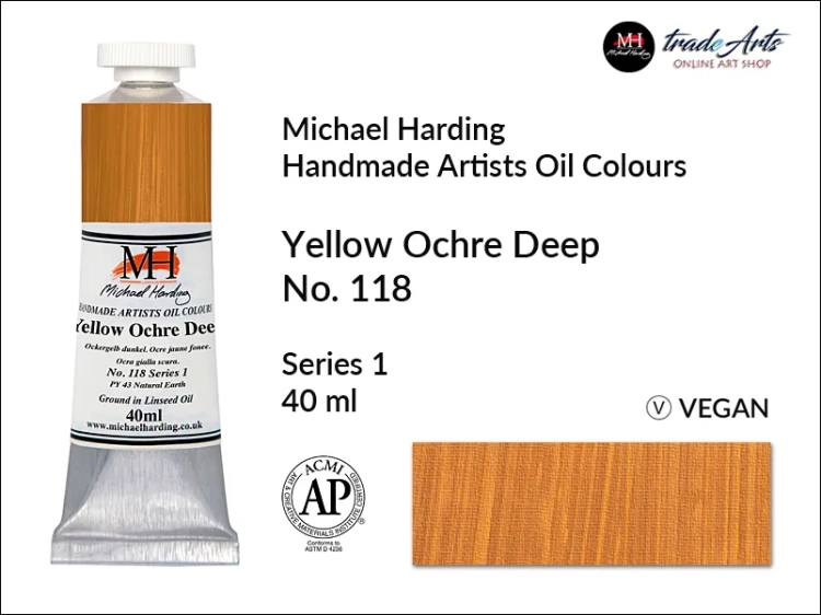 Michael Harding Artists Oil Colours Yellow Ochre Deep 118, farba olejna Yellow Ochre Deep 118 Michael Harding, Michael Harding - farba olejna Yellow Ochre Deep 118, farby olejne Michael Harding, Michael Harding, farby Michael Harding, tradearts,