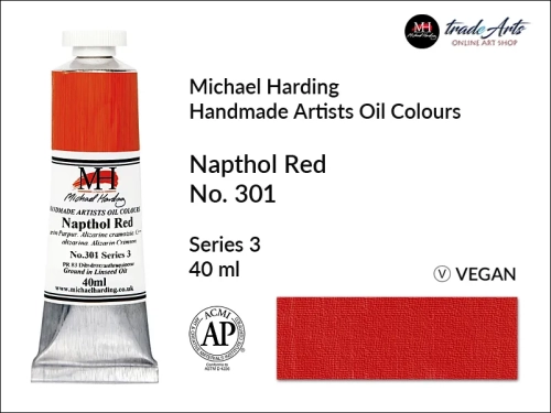 Michael Harding Artists Oil Colours Naphthol Red 301, farba olejna Naphthol Red 301 Michael Harding, Michael Harding - farba olejna Naphthol Red 301, farby olejne Michael Harding, Michael Harding, farby Michael Harding, tradearts,