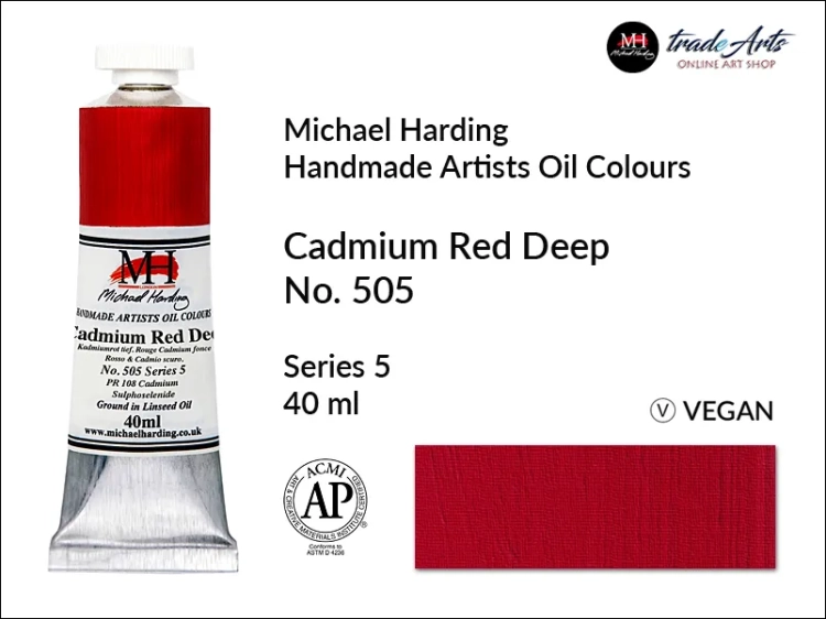 Michael Harding Artists Oil Colours Cadmium Red Deep 505, farba olejna Cadmium Red Deep 505 Michael Harding, Michael Harding - farba olejna Cadmium Red Deep 505, farby olejne Michael Harding, Michael Harding, farby Michael Harding, tradearts,