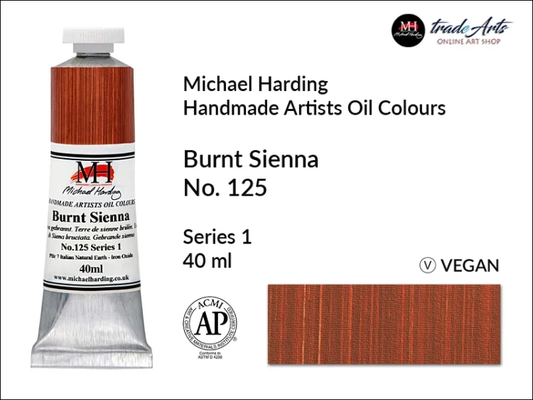 Michael Harding Artists Oil Colours Burnt Sienna 125, farba olejna Burnt Sienna 125 Michael Harding, Michael Harding - farba olejna Burnt Sienna 125, farby olejne Michael Harding, Michael Harding, farby Michael Harding,