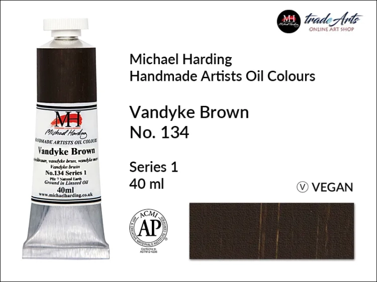 Michael Harding Artists Oil Colours Vandyke Brown 134, farba olejna Vandyke Brown 134 Michael Harding, Michael Harding - farba olejna Vandyke Brown 134, farby olejne Michael Harding, Michael Harding, farby Michael Harding,