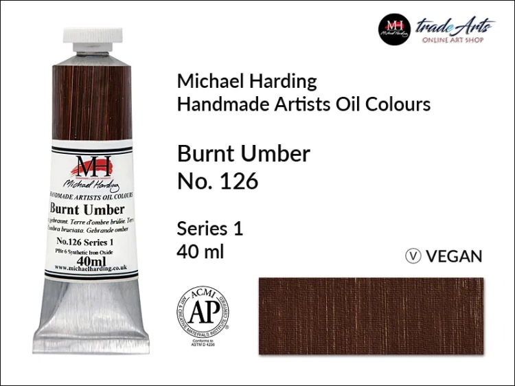 Michael Harding Artists Oil Colours Burnt Umber 126, farba olejna Burnt Umber 126 Michael Harding, Michael Harding - farba olejna Burnt Umber 126, farby olejne Michael Harding, Michael Harding, farby Michael Harding,