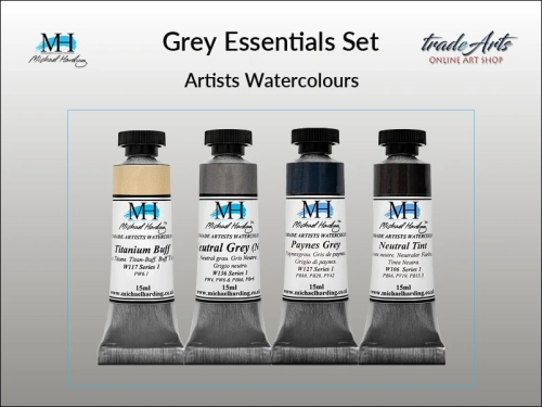 Grey Essential Set Michael Harding zestaw farb akwarelowych, zestaw farb akwarelowych w tubach MH Grey Essential Set zestaw akwareli w tubach Michael Harding, akwarele Michael Harding w zestawach, komplety akwareli MH,