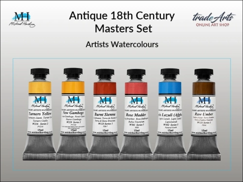 Antique 18th Century Masters Set Michael Harding zestaw farb akwarelowych, zestaw farb akwarelowych w tubach Antique 18th Century Masters Set zestaw akwareli w tubach Michael Harding, akwarele Michael Harding w zestawach, komplety akwareli MH,