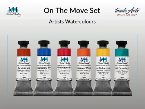 On The Move Set Michael Harding zestaw farb akwarelowych, zestaw farb akwarelowych w tubach On The Move Set zestaw akwareli w tubach Michael Harding, akwarele Michael Harding w zestawach, komplety akwareli MH,