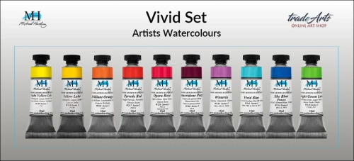 Vivid Set Michael Harding zestaw farb akwarelowych, zestaw farb akwarelowych w tubach Vivid Set zestaw akwareli w tubach Michael Harding, akwarele Michael Harding w zestawach, komplety akwareli MH,