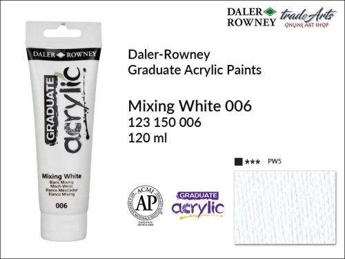 Daler-Rowney Graduate Acrylic Mixing White 006 tuba 120 ml, Graduate Acrylic Mixing White 006 Daler-Rowney tuba 120 ml, farba akrylowa Mixing White 006 Graduate Acrylic tuba 120 ml, farby akrylowe Graduate Acrylic, farby akrylowe Daler-Rowney,