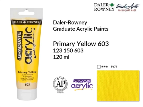 Daler-Rowney Graduate Acrylic Primary Yellow 603 tuba 120 ml, Graduate Acrylic Primary Yellow 603 Daler-Rowney tuba 120 ml, farba akrylowa Primary Yellow 603 Graduate Acrylic tuba 120 ml, farby akrylowe Graduate Acrylic, farby akrylowe Daler-Rowney,