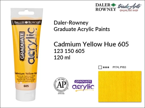 Daler-Rowney Graduate Acrylic Cadmium Yellow Hue 605 tuba 120 ml, Graduate Acrylic Cadmium Yellow Hue 605 Daler-Rowney tuba 120 ml, farba akrylowa Cadmium Yellow Hue 605 Graduate Acrylic tuba 120 ml, farby akrylowe Daler-Rowney,