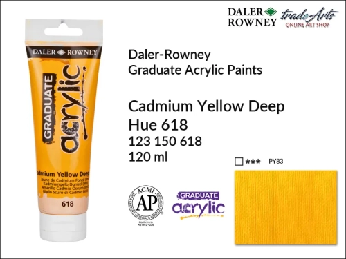 Daler-Rowney Graduate Acrylic Cadmium Yellow Deep Hue 619 tuba 120 ml, Graduate Acrylic Cadmium Yellow Deep Hue 619 Daler-Rowney tuba 120 ml, farba akrylowa Cadmium Yellow Deep Hue 619 Graduate Acrylic tuba 120 ml,
