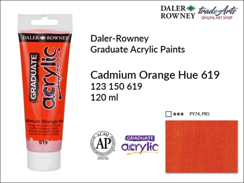 Daler-Rowney Graduate Acrylic Cadmium Orange Hue 619 tuba 120 ml, Graduate Acrylic Cadmium Orange Hue 619 Daler-Rowney tuba 120 ml, farba akrylowa Cadmium Orange Hue 619 Graduate Acrylic tuba 120 ml, farby akrylowe Daler-Rowney,
