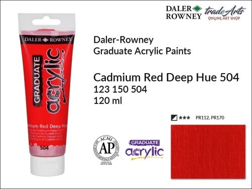Daler-Rowney Graduate Acrylic Cadmium Red Deep Hue 504 tuba 120 ml, Graduate Acrylic Cadmium Red Deep Hue 6504 Daler-Rowney tuba 120 ml, farba akrylowa Cadmium Red Deep Hue 504 Graduate Acrylic tuba 120 ml, farby akrylowe Daler-Rowney,