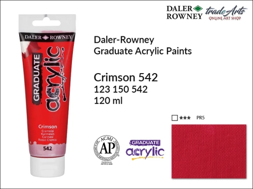 Daler-Rowney Graduate Acrylic Crimson 542 tuba 120 ml, Graduate Acrylic Crimson 542 Daler-Rowney tuba 120 ml, farba akrylowa Crimson 542 Graduate Acrylic tuba 120 ml, farby akrylowe Graduate Acrylic, farby akrylowe Daler-Rowney,