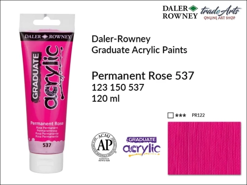 Daler-Rowney Graduate Acrylic Permanent Rose 537 tuba 120 ml, Graduate Acrylic Permanent Rose 537 Daler-Rowney tuba 120 ml, farba akrylowa Permanent Rose 537 Graduate Acrylic tuba 120 ml, farby akrylowe Daler-Rowney,