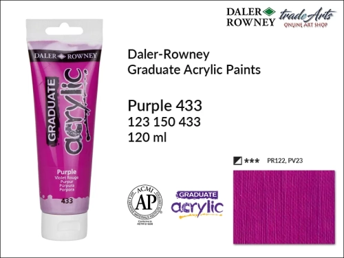Daler-Rowney Graduate Acrylic Purple 433 tuba 120 ml, Graduate Acrylic Purple 433 Daler-Rowney tuba 120 ml, farba akrylowa Purple 433 Graduate Acrylic tuba 120 ml, farby akrylowe Graduate Acrylic, farby akrylowe Daler-Rowney,