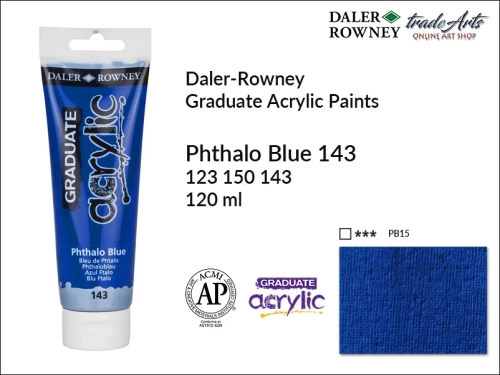 Daler-Rowney Graduate Acrylic Phthalo Blue 143 tuba 120 ml, Graduate Acrylic Phthalo Blue 143 Daler-Rowney tuba 120 ml, farba akrylowa Phthalo Blue 143 Graduate Acrylic tuba 120 ml, farby akrylowe Daler-Rowney,